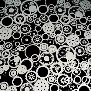 90 Pre Made Etched Pattern #155 Gears, R Silver CBS Dichroic on Thin Black Glass