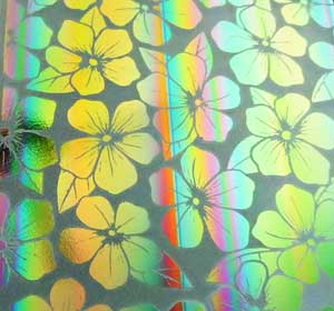 90 Pre Made Etched Pattern #159 Round Plumeria, Tropical Rays 2" CBS Dichroic on Thin Clear Glass