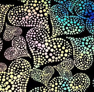 90 Pre Made Etched Pattern #161 Mosaic Hearts, Aurora Borealis G-Pink CBS Dichroic on Thin Black Glass