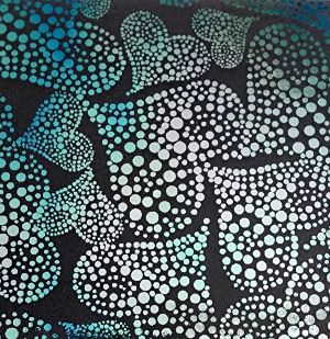 90 Pre Made Etched Pattern #161 Mosaic Hearts, Aurora Borealis R-Silver CBS Dichroic on Thin Clear Glass