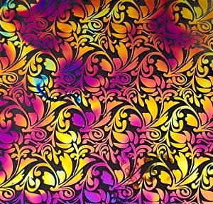 90 Pre Made Etched Pattern #162 French Leaves, Fusion G-Magenta CBS Dichroic on Thin Clear Glass