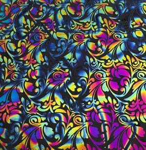 90 Pre Made Etched Pattern #162 French Leaves, Fusion RB2 Dichroic on Thin Black Glass