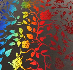 90 Pre Made Etched Pattern #166 Roses and Leaves, RBD Candy CBS  Dichroic on Thin Clear Glass