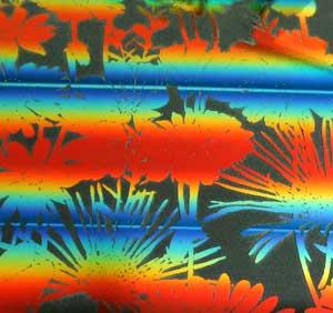 90 Pre Made Etched Pattern #168 Flower Garden 1, RBB Candy Dichroic on Thin Black Glass