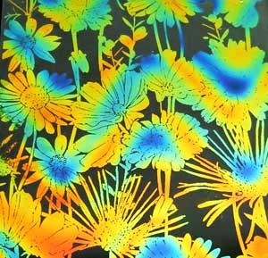 90 Pre Made Etched Pattern #168 Flower Garden 1, Twizzle Candy Dichroic on Thin Clear Glass