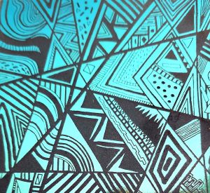 90 Pre Made Etched Pattern #169, Geometric Patchwork, R-Silver Blue Dichroic on Vintage FX Thin Clear Glass