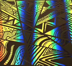 90 Pre Made Etched Pattern #169, Geometric Patchwork, RBB Salmon CBS Dichroic on Thin Clear Glass