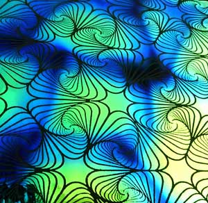 90 Pre Made Etched Pattern #172 Interlocking Gingkoes, Cool Lava Dichroic on Thin Clear Glass