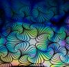 90 Pre Made Etched Pattern #172 Interlocking Gingkos, Reptilian CBS Dichroic on Vintage FX Thin Clear Glass