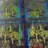 90 Pre Made Etched Pattern #174 Small Tree Silhouette, Tropical Rays 2" Dichroic on Thin Black Glass