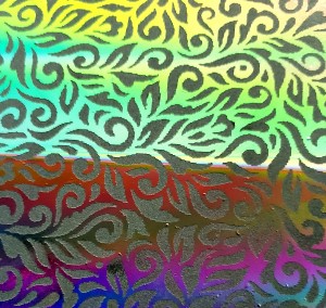 90 Pre Made Etched Pattern #177 Flora, Sunset Blend Dichroic on Thin Black Glass