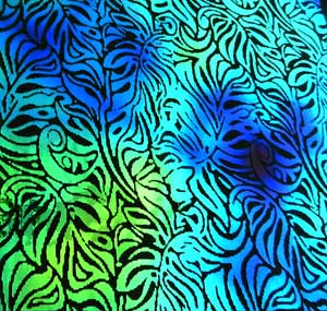 90 Pre Made Etched Pattern #178 Philodendron, Aurora Borealis Blue Gold Dichroic on Thin Black Glass