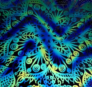 90 Pre Made Etched Pattern #180 Russian Lace, Twizzle Cyan Copper CBS Dichroic on Thin Clear Glass