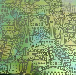 90 Pre Made Etched Pattern #191 Europe, Aurora Borealis Green Pink CBS Dichroic on Thin Clear Glass