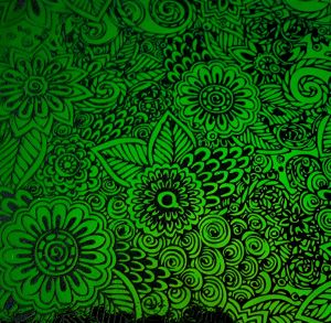 90 Pre Made Etched Pattern #195 Flower Garden 2, Emerald CBS  Dichroic on Thin Black Glass
