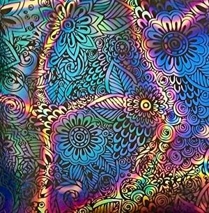 90 Pre Made Etched Pattern #195 Flower Garden 2, Reptilian CBS Dichroic on Vintage Uroboros FX Clear Glass