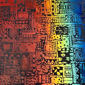 90 Pre Made Etched Pattern #196 Patchwork, RBD Candy CBS Dichroic on Thin Clear Glass