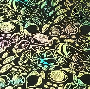90 Pre Made Etched Pattern #197 School of Fish, Aurora Borealis G-Pink CBS  Dichroic on Thin Black Glass