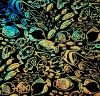 90 Pre Made Etched Pattern #197 School of Fish, Fusion Salmon Dichroic on Thin Black Glass