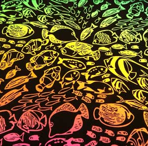 90 Pre Made Etched Pattern #197 School of Fish, RB2 CBS Dichroic on Thin Black Glass