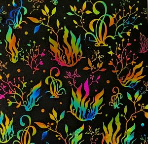 90 Pre Made Etched Pattern #199 Seaweed #2, Aurora Borealis RB2 CBS Dichroic on Thin Black Glass