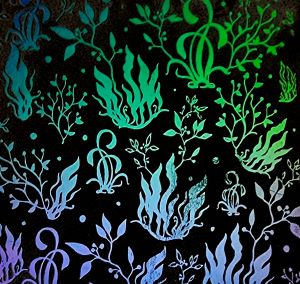 90 Pre Made Etched Pattern #199 Seaweed #2, Mixture CBS Dichroic on Thin Black Glass