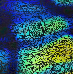 90 Pre Made Etched Pattern #201 Tsunami, Cool Lava CBS Dichroic on Thin Black Glass