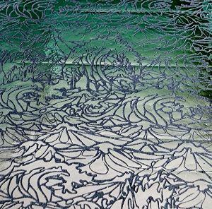 90 Pre Made Etched Pattern #201 Tsunami, R Silver Blue CBS Dichroic  on Thin Black Glass