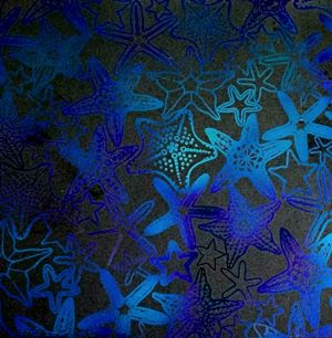 90 Pre Made Etched Pattern #202 Starfish, Aurora Borealis P-Teal CBS Dichroic on Vintage FX Thin Clear Glass