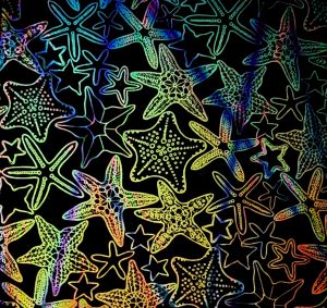 90 Pre Made Etched Pattern #202 Starfish, Pixie Stix Dichroic on Thin Black Glass