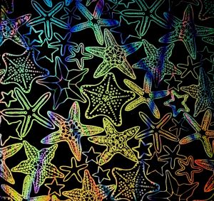90 Pre Made Etched Pattern #202 Starfish, Pixie Stix MIxture CBS Dichroic on Thin Black Glass