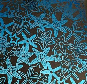 90 Pre Made Etched Pattern #202 Starfish, Pink Teal on Thin Clear FX Glass