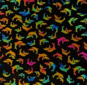 90 Pre Made Etched Pattern #203 Dolphins, Aurora Borealis G-Magenta CBS Dichroic on Thin Black Glass