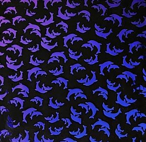 90 Pre Made Etched Pattern #203 Dolphins, Crinkle Purple CBS Dichroic on Thin Black Glass