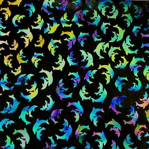 90 Pre Made Etched Pattern #203 Dolphins, Fusion Mixture CBS Dichroic #1 on Thin Black Glass
