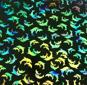 90 Pre Made Etched Pattern #203 Dolphins , Voltage Cyan Copper Dichroic on Thin Black Glass