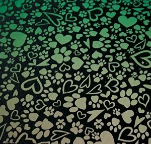 90 Pre Made Etched Pattern #204 Hearts & Paws R-Silver Blue CBS Dichroic on Thin Black Glass