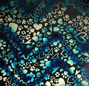 90 Pre Made Etched Pattern #204 Hearts & Paws, Twizzle R-Silver CBS Dichroic on Thin Black Glass