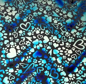 90 Pre Made Etched Pattern #204 Hearts & Paws, Twizzle R-Silver CBS Dichroic on Thin Clear Glass
