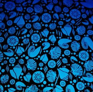 90 Pre Made Etched Pattern #205 Shells, P-Teal CBS Dichroic on Thin Black Glass