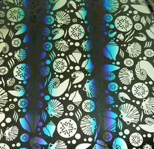 90 Pre Made Etched Pattern #205 Shells,RBB Silver Dichroic on Thin Clear Glass