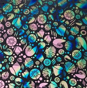 90 Pre Made Etched Pattern #205 Shells, Twizzle G-Pink CBS Dichroic on Thin Black Glass