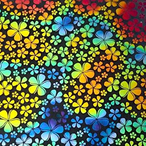 90 Pre Made Etched Pattern #208 Small Round Plumeria, Cool Lava CBS Dichroic on Thin Clear Glass