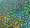 90 Pre Made Etched Pattern #209 Sea Creatures, Aurora Borealis Cyan Copper Dichroic on Vintage Uroboros FX Thin Clear Glass