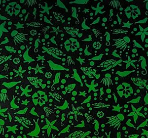 90 Pre Made Etched Pattern #209 Sea Creatures, Emerald CBS Dichroic on Black Glass