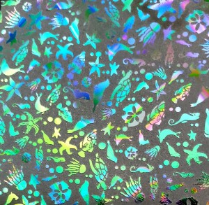 90 Pre Made Etched Pattern #209 Sea Creatures, Twizzle Mixture Dichroic on Black Glass