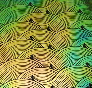 90 Pre Made Etched Pattern #218 Silk Wave,  Aurora Borealis Salmon CBS Dichroic on Thin Clear Glass