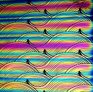 90 Pre Made Etched Pattern #218 Silk Wave, RBA G-Magenta Blue CBS Dichroic on Thin Clear Glass