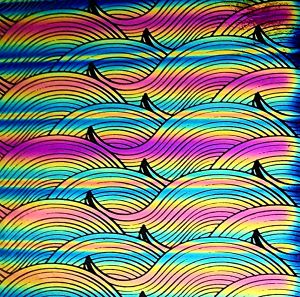 90 Pre Made Etched Pattern #218 Silk Wave, RBA G-Magenta Blue Dichroic on Thin Clear Glass