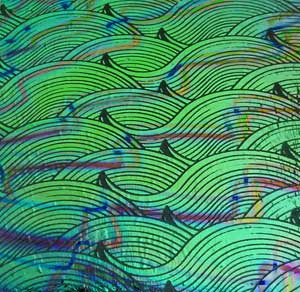 90 Pre Made Etched Pattern #218 Silk Wave, Voltage Mixture Dichroic on Thin Black Glass